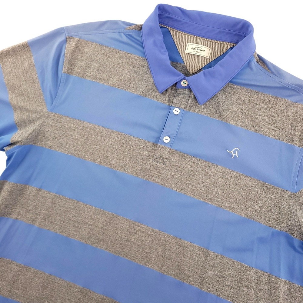 Adidas AdiPure Polo Shirt Mens L‎ Blue Gray Stripe Golf Performance Stretch Top